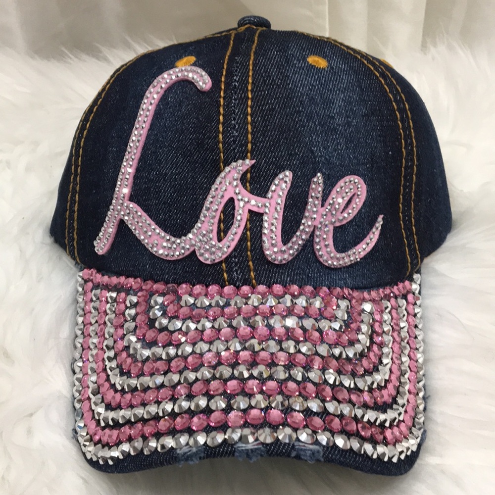 Love Pink Rhinestone Fashion Cap